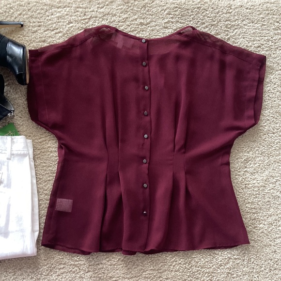 Olive & Oak Wine Color Short Sleeve Blouse - Picture 6 of 7